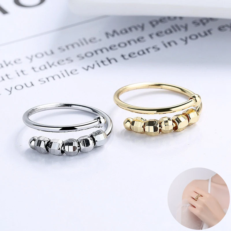 

Anxiety Fidget Ring Womens Adult Bead Rings Silver Jewelery for Stress Relief