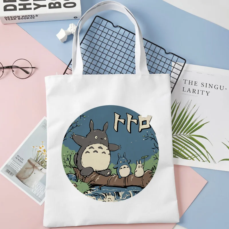 

Canvas Shoulder Bag Shoppers Bags Large Capacity White Handbags Women Totoro Art aesthetic vintage cute Student Book Bag