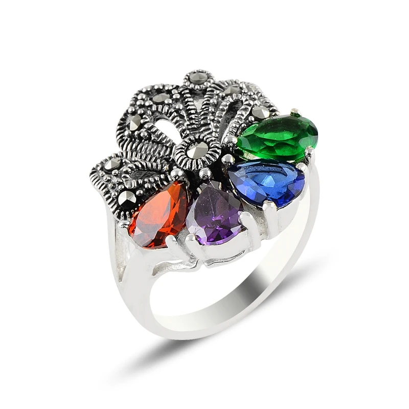 

Silver 925 Sterling Mixed Zircon & Marcasite Ring
