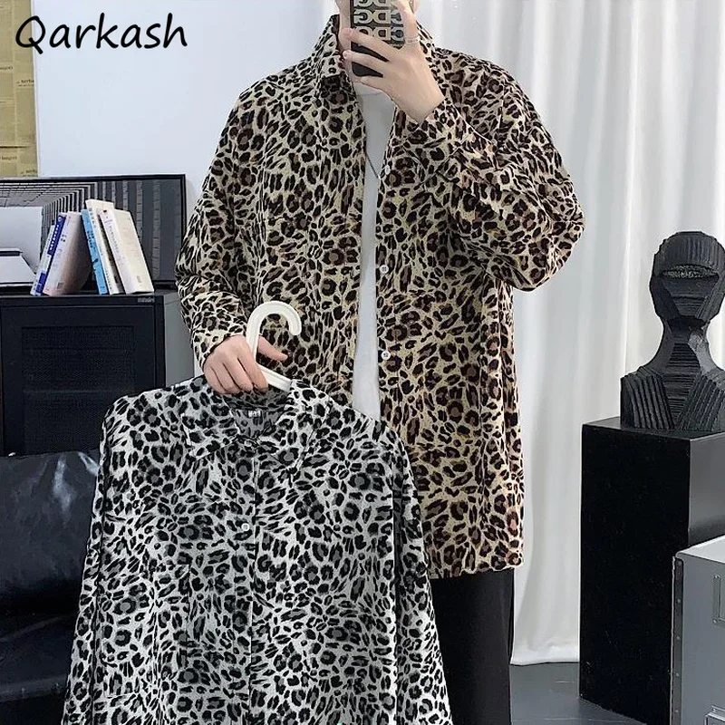 Леопардовые рубашки женские с длинным рукавом свободные Harajuku крутой весенний