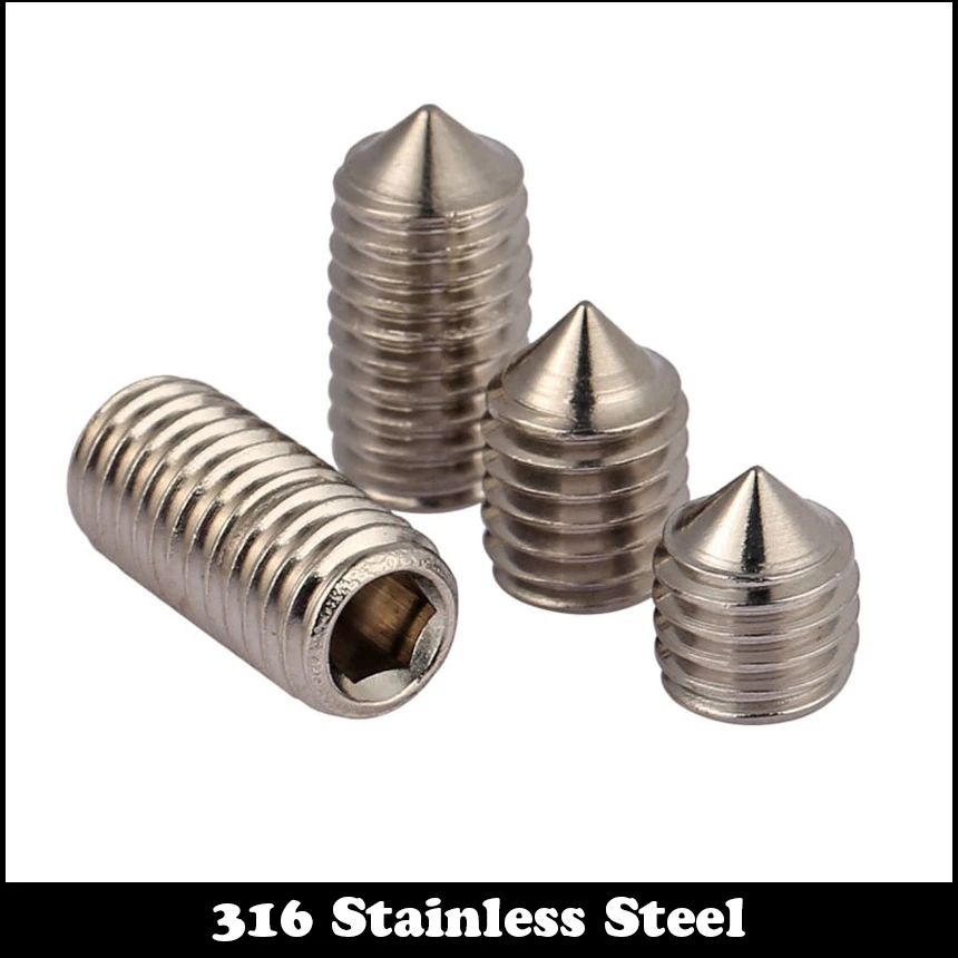 

M3 M4 M5 OD 3mm 4mm to 40mm Length 304 316 Stainless Steel DIN914 Hexagon Hex Socket Allen Head Grub Cone Point Jack Set Screw
