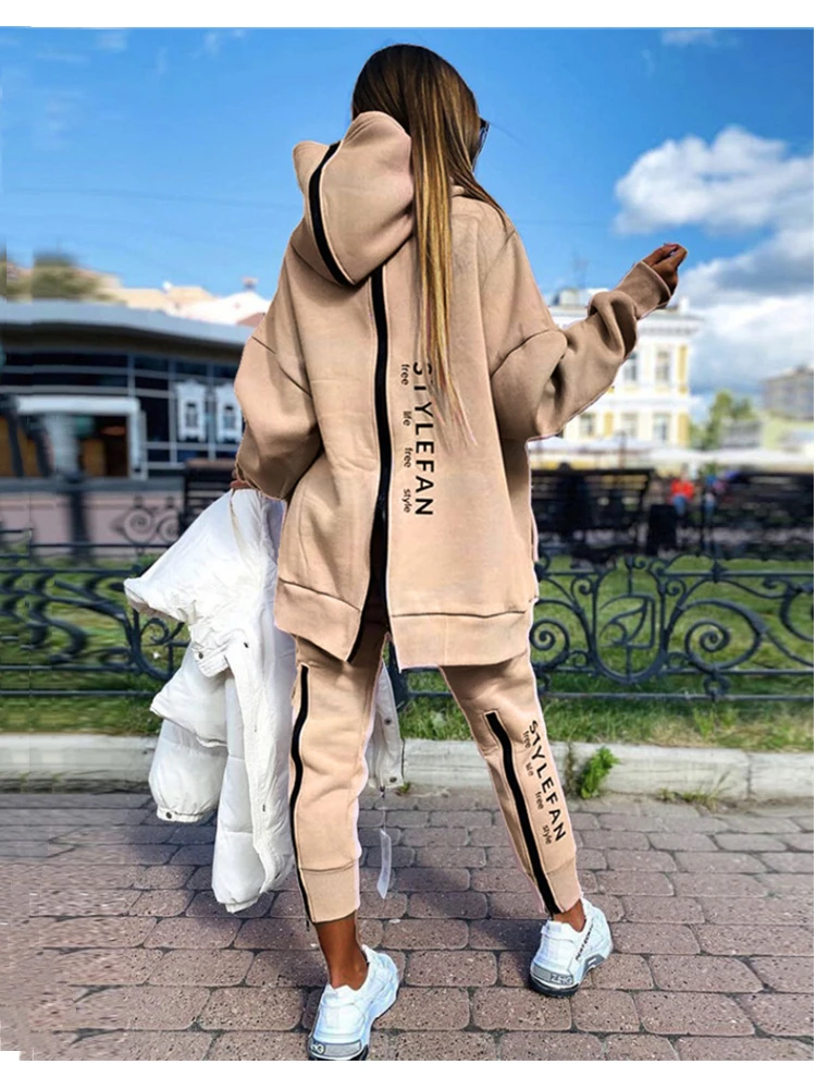 

Women Letter Sweatshirts 2 Piece Sets Tracksuit Oversized Suit 2022 Autumn Female Korea TrouserPullover Pants Suits Female