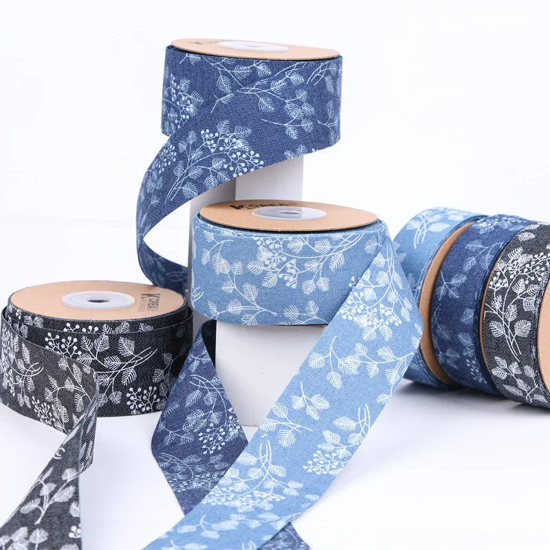 5 Yards 25mm/40mm Flower Denim Jacquard Ribbon DIY Handmade Material Hair Bow For Gift Wrapping Clothing Accessories,5Yc35170