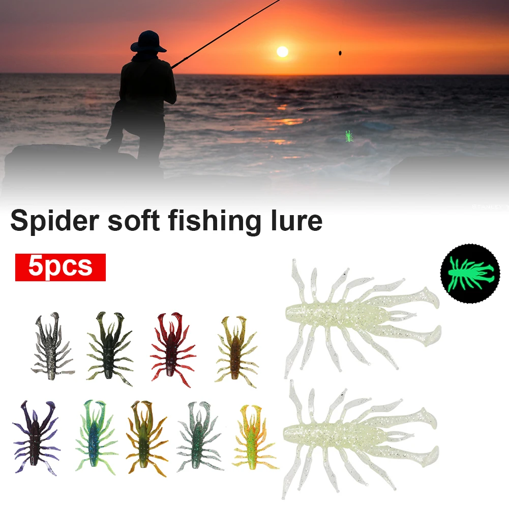 

5Pcs Spider Soft Bait Luminous Silicone Artificial Soft Bait Bass Trout Realistic Design Fishing Lure Tackle Tool 7cm 6.1g