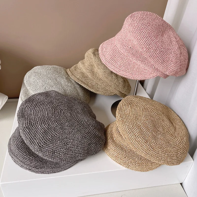 

202305-2508363-lulu ins summer japan Soft breathable Hand crochet natural grass leisure Octagonal hat men women visors cap