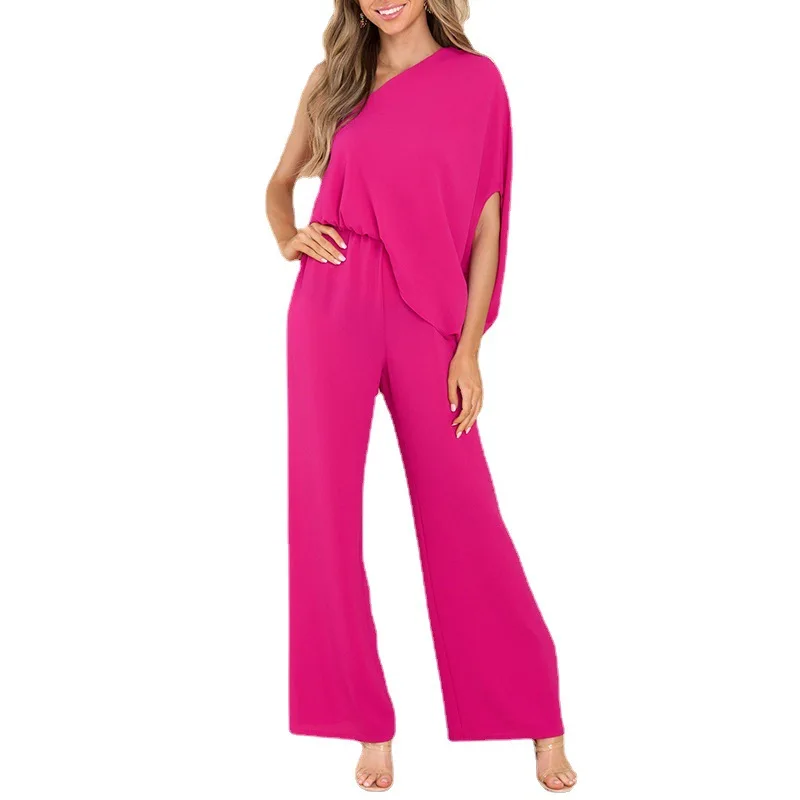 2023 New Summer Women's Bodysuit Women's Fashion Sexy Jumpsuit Loose Oblique Shoulder Asymmetric Fashion Casual Jumpsuit