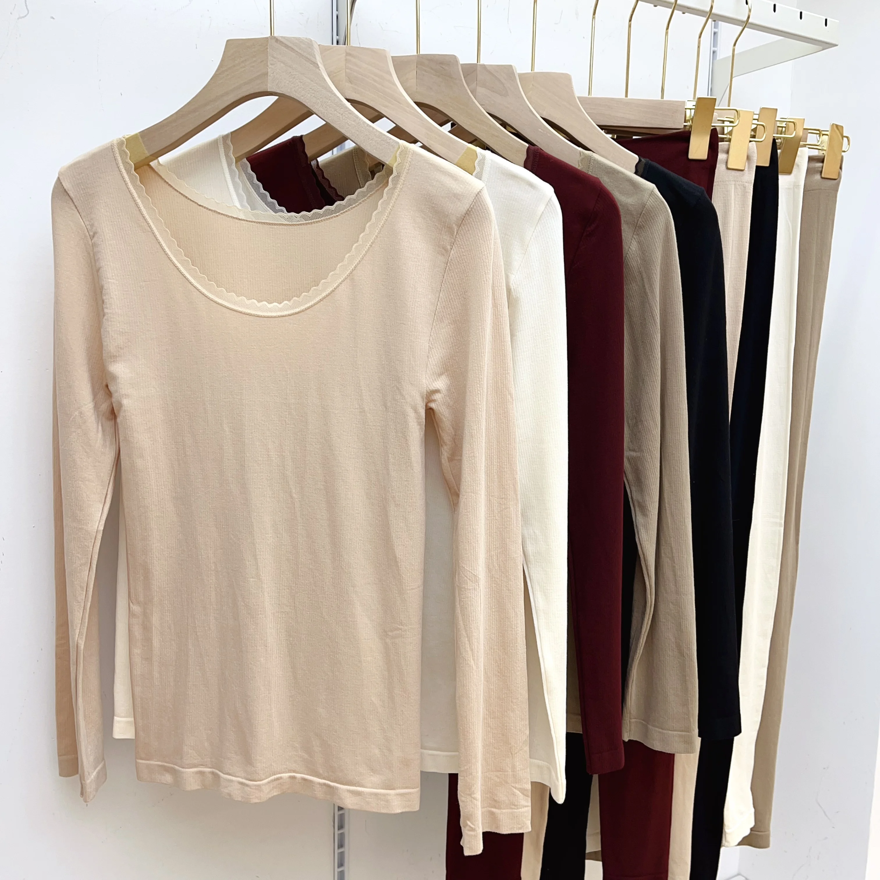 Gufei Autumn and Winter Thin Lace round Neck Skin Care Mask Clothing Set Women Thermal Underwear Bottoming Slim fit Heattech ...