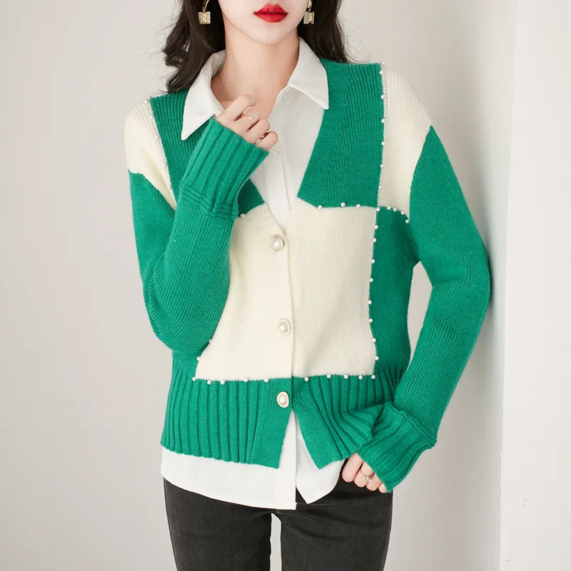 

High Quality 2022 Sweater Women Contrast Color Female Traf Autumn Winter Knitwears Fashion Clothes Cardigans Y2k Pullover