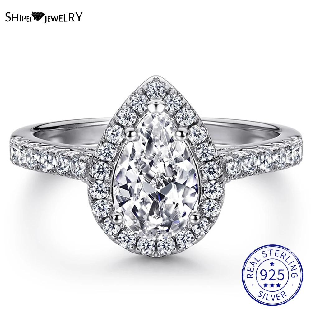 

Shipei Classic 100% 925 Sterling Silver Pear Cut Created Moissanite Gemstone Wedding Engagement Rings Fine Jewelry Ring Size 5-9