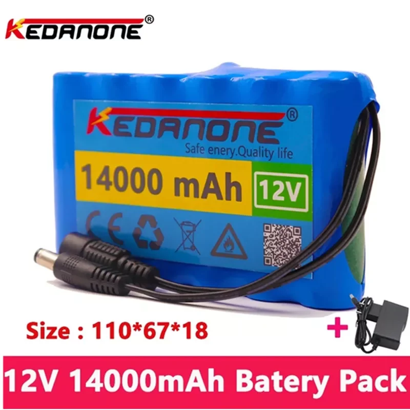 

2023New 18650 12V 14000mah battery Rechargeable Lithium Ion battery pack capacity DC 12.6v 14Ah CCTV Cam Monitor + charger