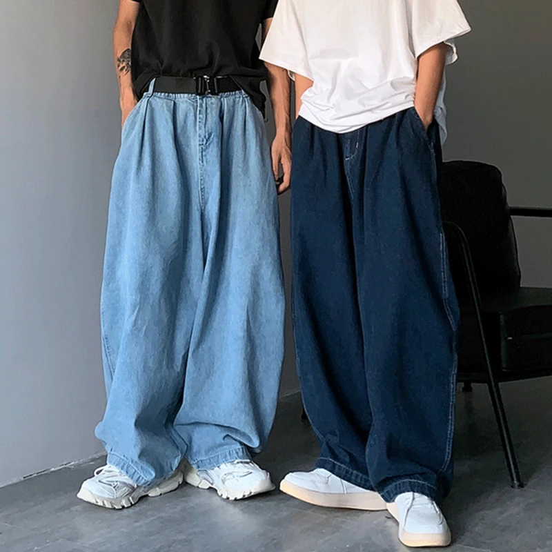 

Wide Leg Cargo Pants Streetwear Baggy Jeans New Spring Autumn Men Korean Jeans Loose Straight Male Brand Clothing Blue