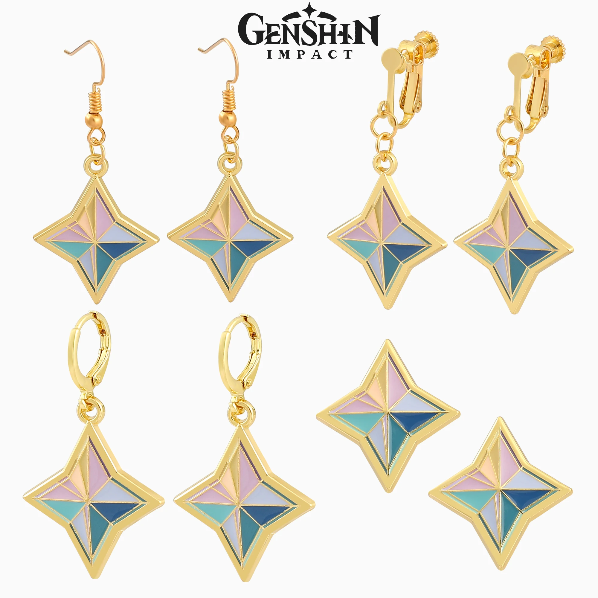 

Game Genshin Impact Primogem Earrings Enamel Colorful Geometric Star Stud Earrings For Women Men Cosplay Jewelry Accessories