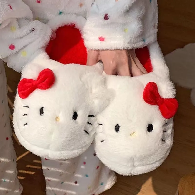 Плюшевые тапочки Sanrio с рисунком Hello Kitty милые KT Cat Y2K домашняя теплая повседневная