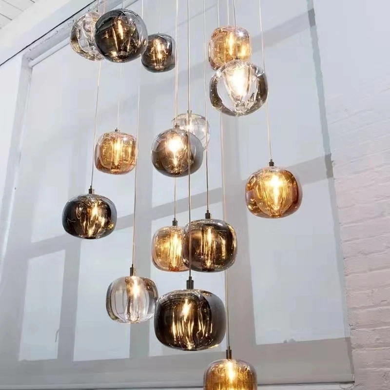 

Modern art crystal chandelier for stair long cristal ball living room hang lamp led design kitchen island home decor light fixtu