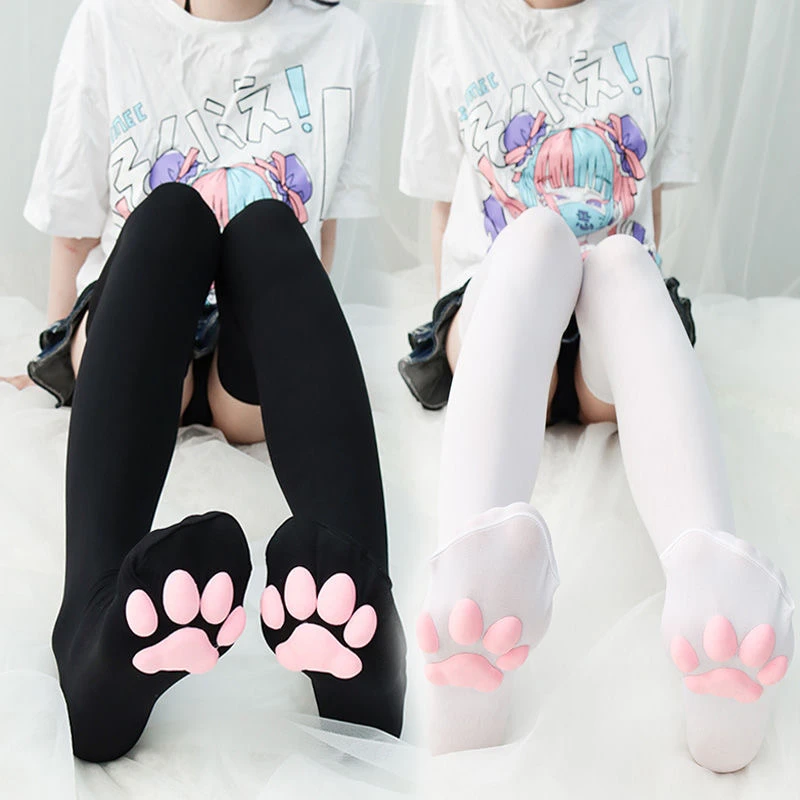 Cat-paw-pad Thigh High Socks Cat Paw JK Socks Kawaii 3d Cat Claw Beanies For Women Girls Cute Maid Lolita Cosplay Pawpads Socks