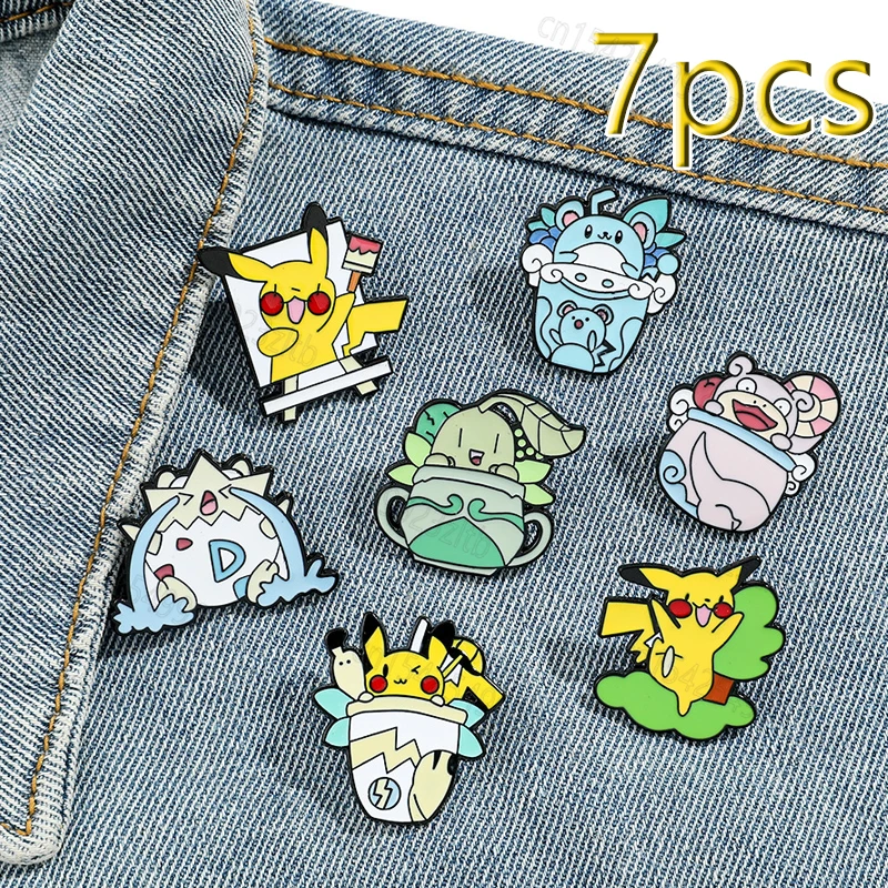 1 комплект брошь с изображением Пикачу милая эмалированная булавка Chikorita Togepi