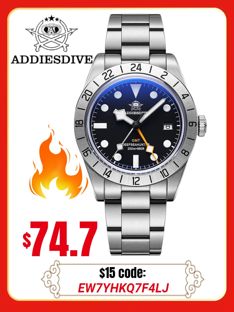 Addiesdive 2023 Nuovi Orologi Da Uomo Bgw9 Super Luminoso Bubble Mirror Glass Gmt Watch 20Bar Orologi Al Quarzo Impermeabili Reloj Hombre