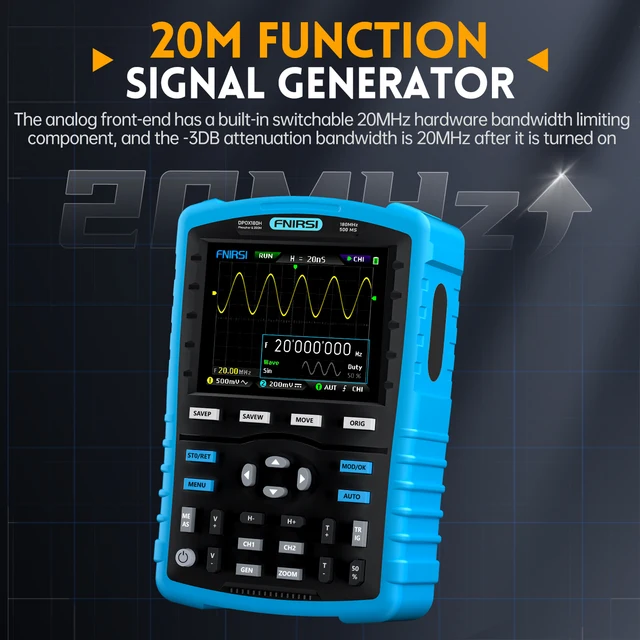 FNIRSI DPOX180H Handheld Dual Channel Digital Oscilloscope 180MHz-3DB 2 In 1 Function Signal Generator Fluorescence Display ZOOM 4