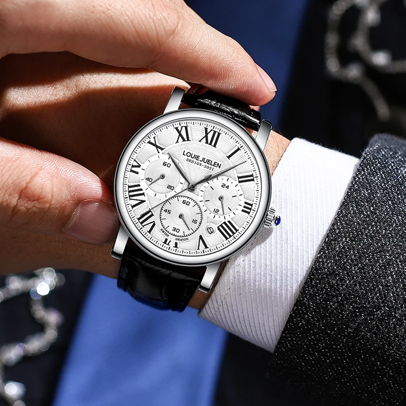 

Fashion men's watch top brand luxury leather strap quartz men's watch business casual dating timing watch men