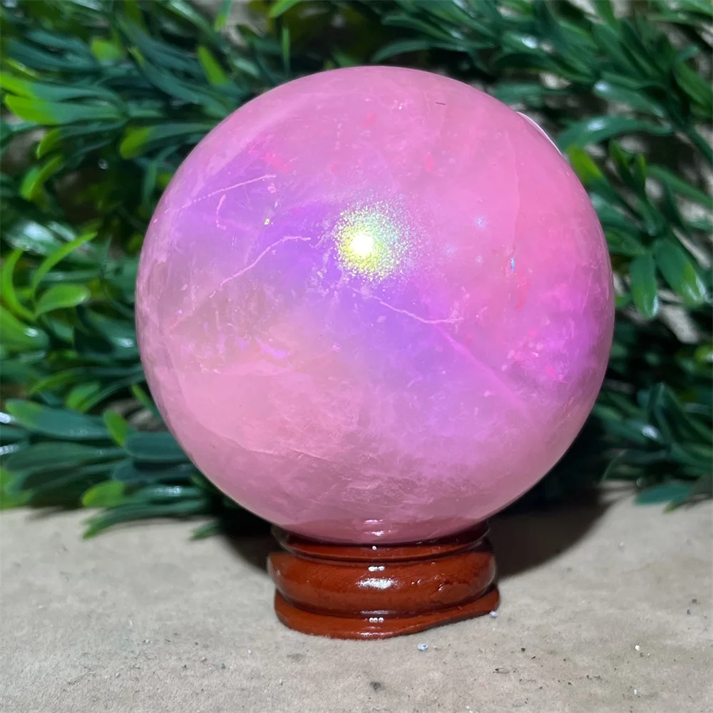 

Crystal Natural Aura Pink Rose Quartz Sphere Ball Rainbow Decoration Reiki Gemstone High Quality Beauty Healing Home Minerals