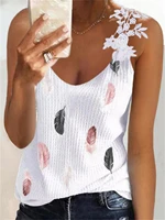 bubblekiss summer t shirt women fashion lace camis casual art printing loose tee top female tank tops