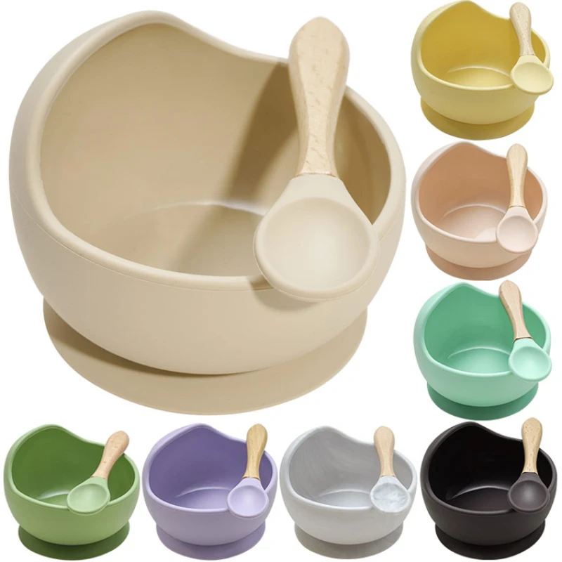 

Baby Silicone Bowl Tableware Set Infant Spoon Bib 0-6Y