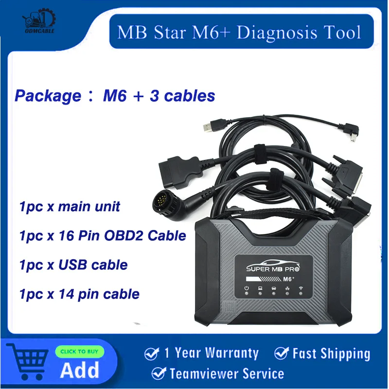 

Беспроводной диагностический кабель SUPER MB PRO M6 для Benz с мультиплексором, USB-кабелем и 16-контактным OBD2