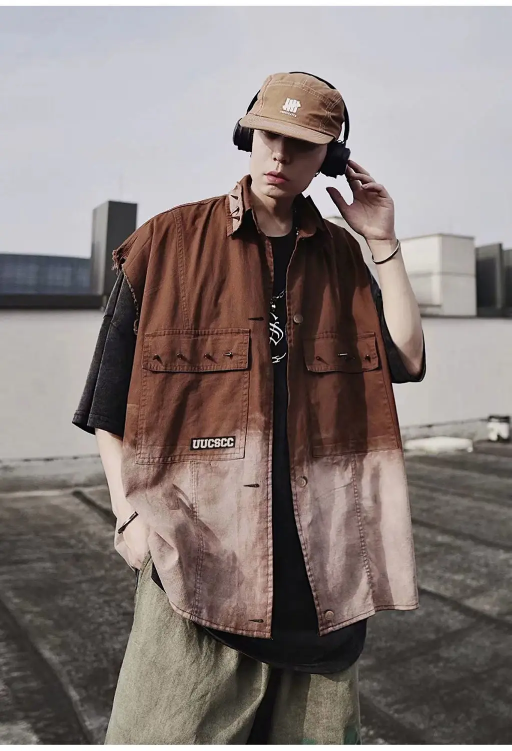 Джинсовая безрукавка с заклепками винтажная свободная уличная одежда из денима