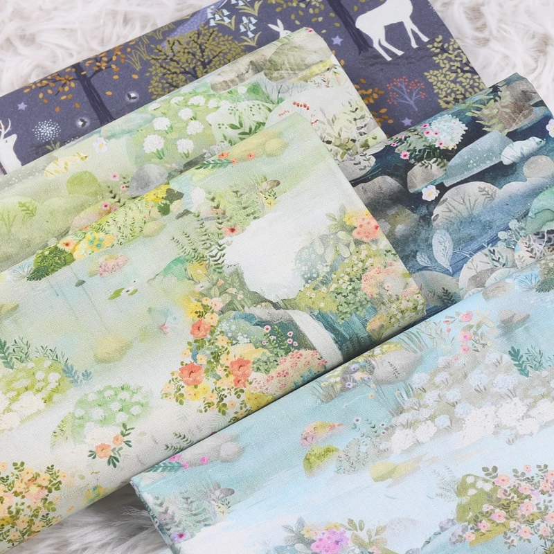 

Plain Cotton Fabric Nordic Style Landscape Animal Print Fabric Handmade DIY Bag Clothing Dress Fabric