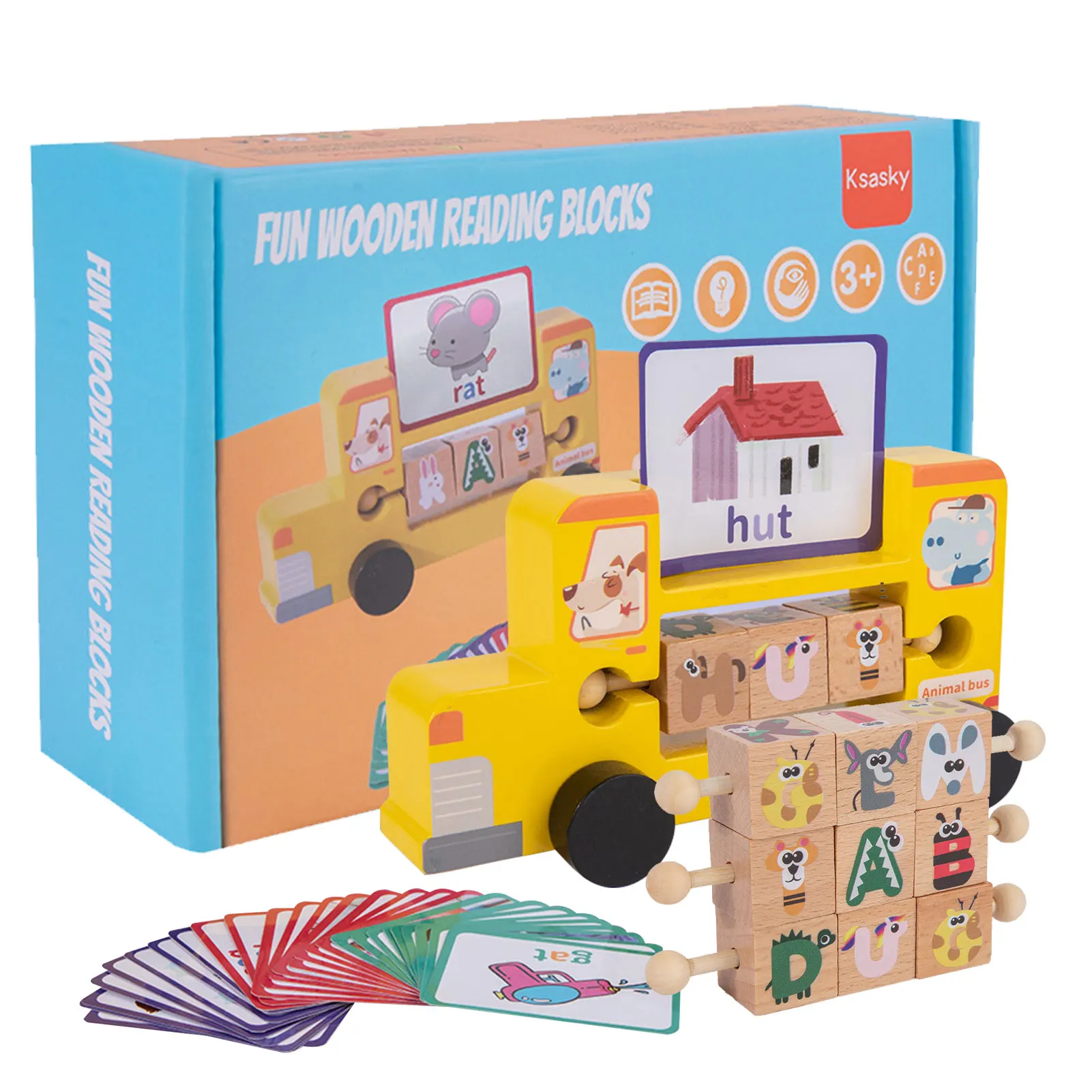 

ABC Learning For Toddlers Reading Blocks Alphabet Puzzle Word Games Preschool Toys Toddler Flash Cards Turning Word Games Bus