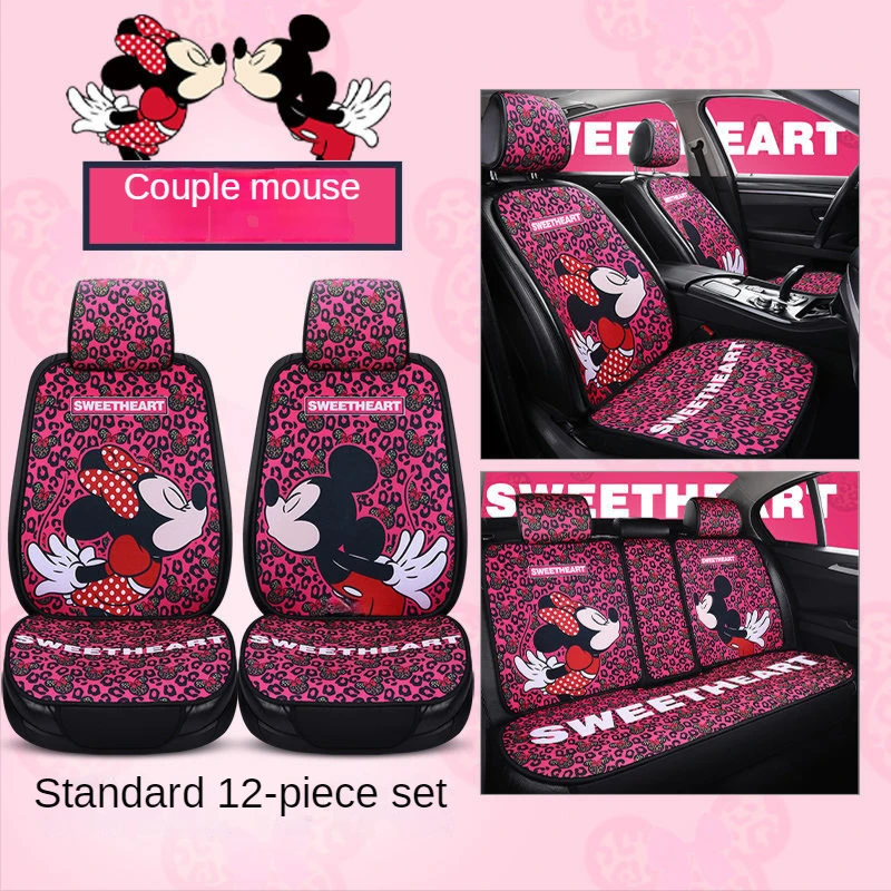 

Cute Cartoon Mickey Minnie Car Seat Cover Fabric Cushion Four Seasons Universal Car Accessories Interior Woman Seat Covers