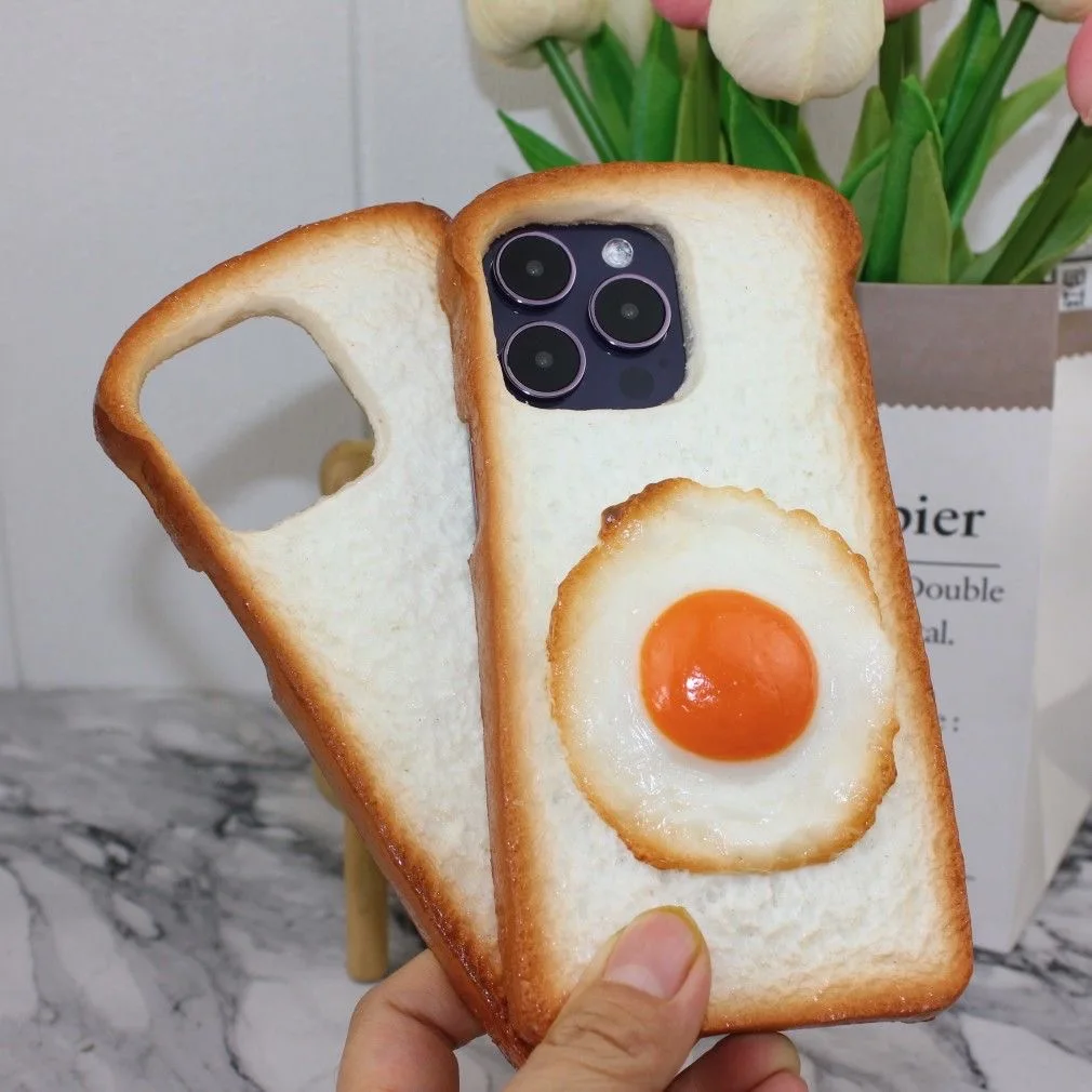 Original personalized simulation toast butter fried egg PC hard shell phone case suitable for Apple 14promax protective case