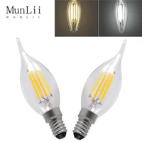 led filament bulb e14 2w4w6ww ac220v glass shell 360 degree c35 edison retro candle light warmcold white energy saving lamp