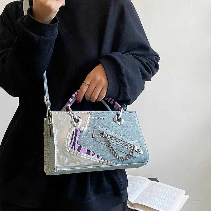 Винтажная женская сумка-мессенджер из денима модный саквояж на молнии полосатая