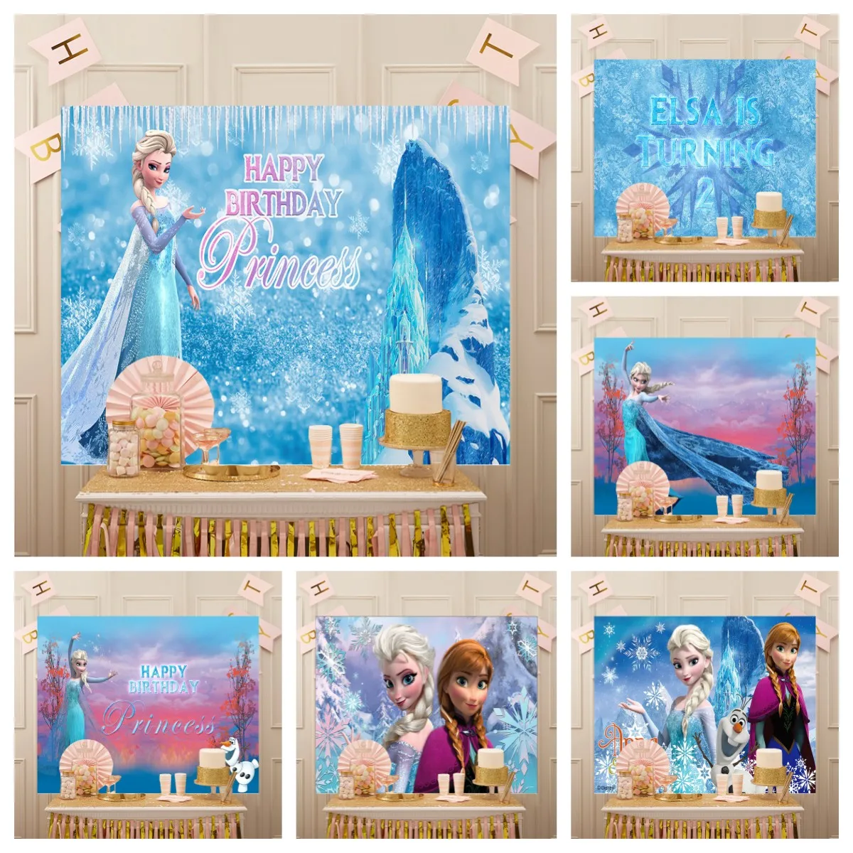 

Disney Snowflake Castle Backdrop Princess Winter Ice Snow Queen Olaf Elsa Anna Frozen Girls Birthday Party Decor Background