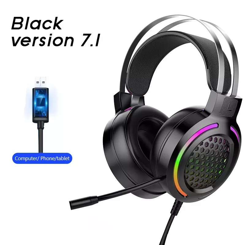 

BENTOBEN Gaming Headset 7.1 Surround Sound Stereo Wired Earphones USB Microphone Breathing RGB Light For PC Gamer Headphones