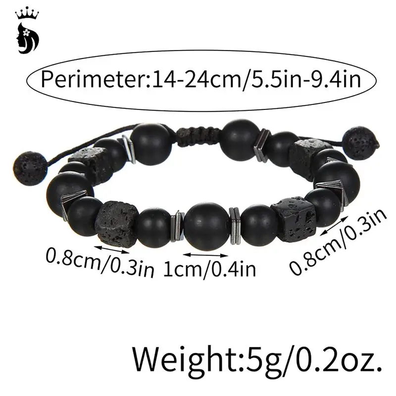 Черный Браслет из лавового квадратного вулканического камня мужской матовый