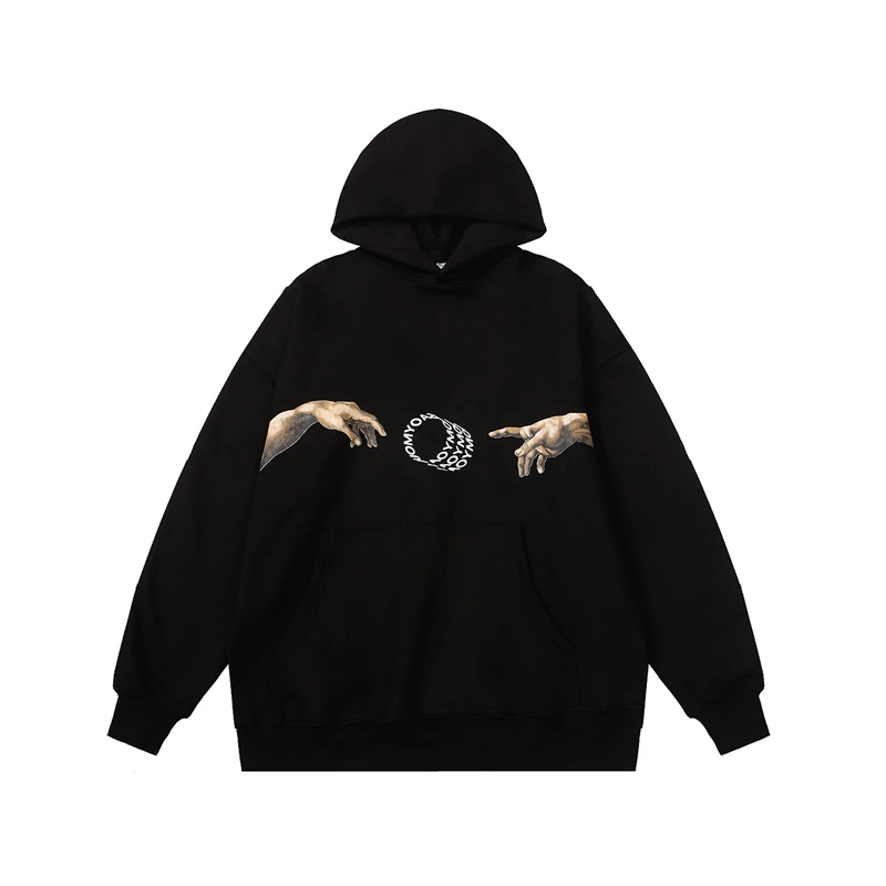 

Retro Finger Letter Print Fleece Hooded Hoodies for Male and Female Streetwear Casual Oversized Autumn and Winter Pullover Hoody