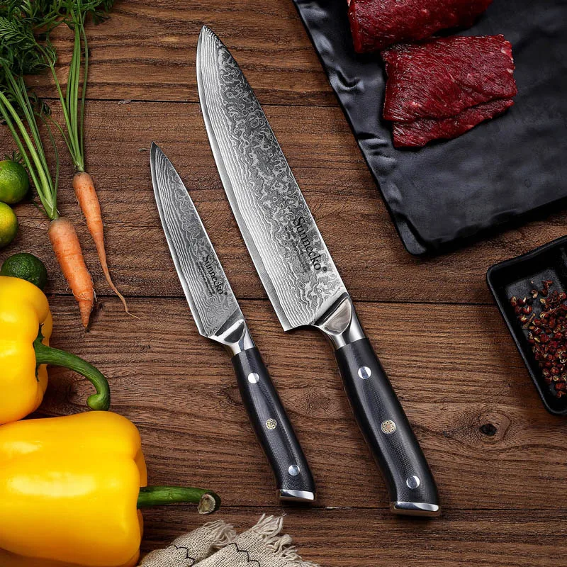 

2PCS Kitchen Knives Set Utility Chef's Slicer Tools VG10 High Carbon Damascus Steel Vegetable Meat Fruit Cooks Cutter G10 Handle
