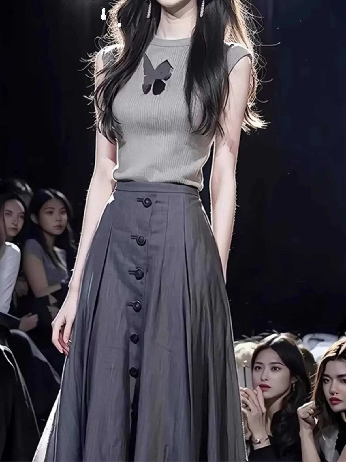 Корейская серия вязаная футболка без рукавов с круглым вырезом из вискозы