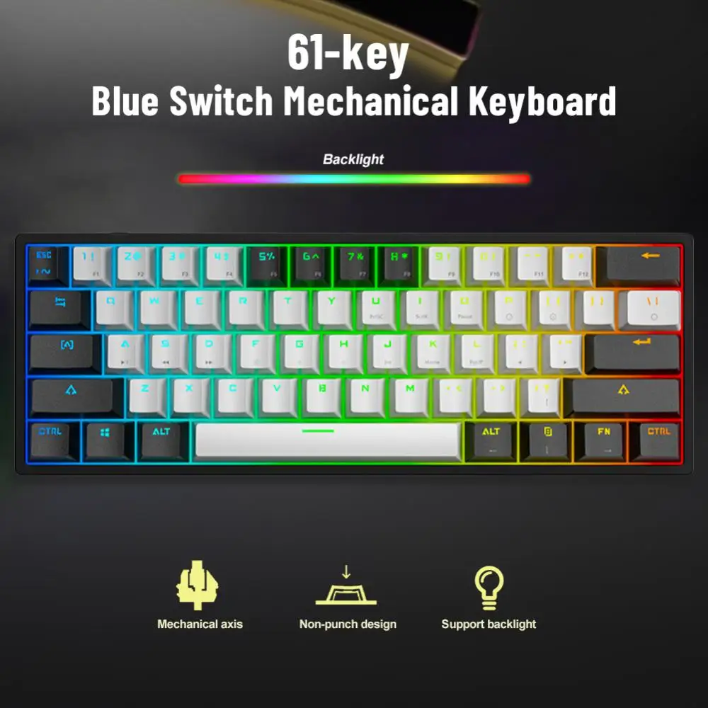 

2023 New Wired Keyboard Double-color Key Cap Wired Mechanical Keyboard 61-key Blue Switch Usb Mechanical Keyboard Waterproof