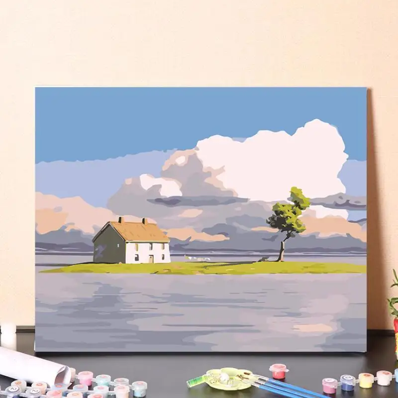 

Beach Resort Landscape Coloring Acrylic Bored Handmade Relieving Fun Handfilled Digital Oil Painting