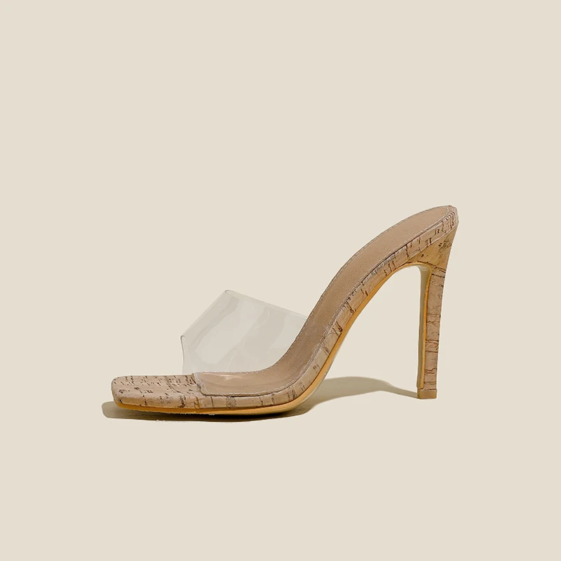 PVC Transparent Wood Grain Women's Slippers Sandals Summer Simple Slip on Slides Beach Outdoor Mules Flip Flop Ladies Shoes Pump