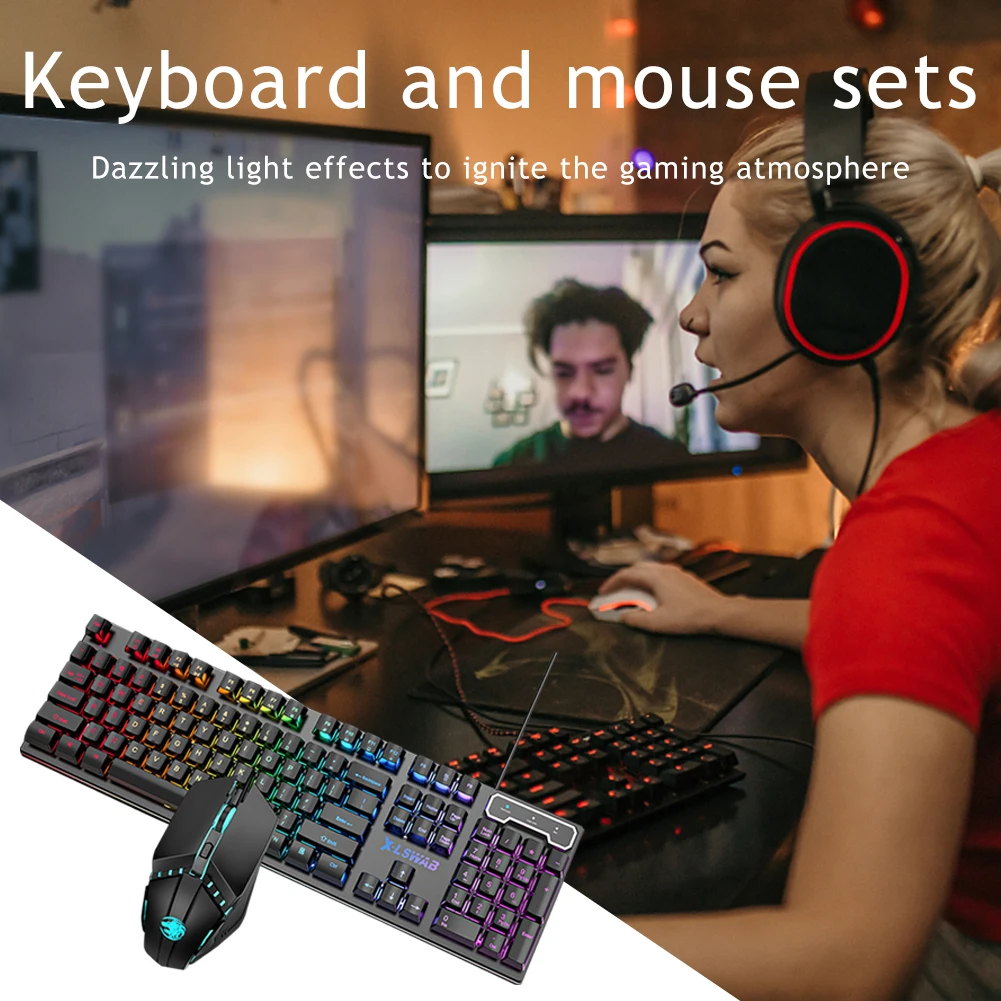 GX30S Проводная Радужная клавиатура с подсветкой мышь комбо набор RGB 104 клавиши 2 4G