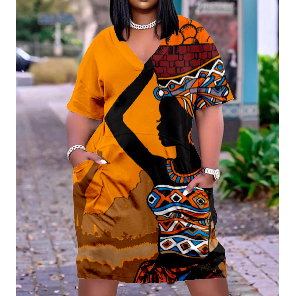 

Summer Bohemian Dress 3D Printed Fashion Gothic Women Short Sleeve Beach Dresses Sexy Girls Boho V-Neck Loose Beachwear Dress