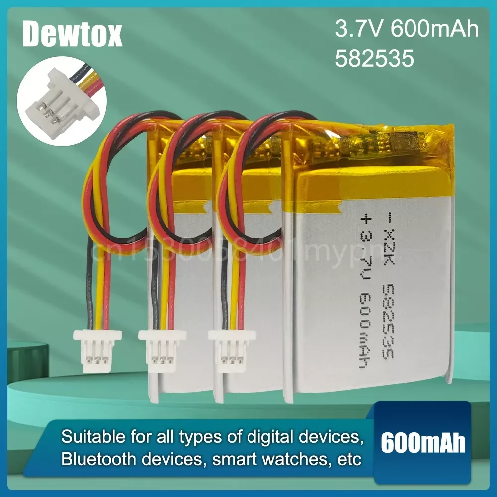 

582535 602535 3.7V 600mAh Rechargeable Lithium Polymer Battery Li-ion Cell for DVR GPS LED Lights Smart Watch Bluetooth Earphone