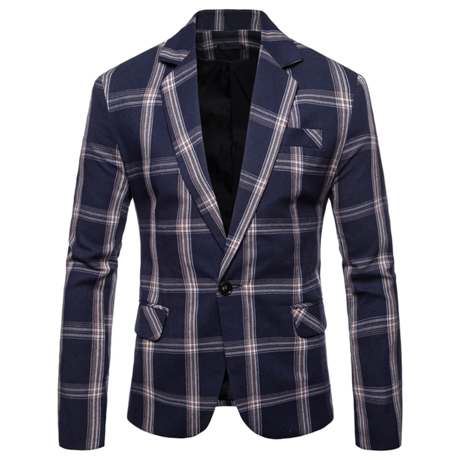 

Men's Blazer Plaid Pattern Turn-Down Collar Long Sleeve One Button Suit Coat for Party Dating