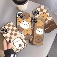 cartoon bear phone case for iphone 11 pro 12 mini 13 max x xr xs 8 7 plus 6 6s se 2020 checkerboard silicone back cover funda