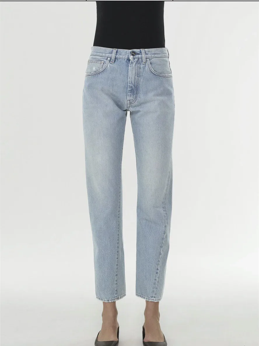 Women Jeans Single Button Zipper High Waist Knee Length Slim Denim Pencil Trousers