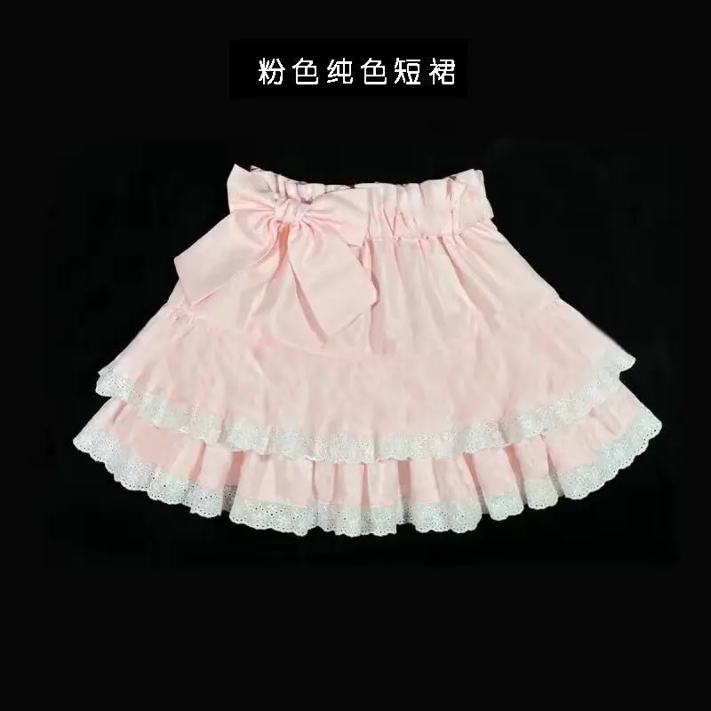 

Summer Sweet Bow Lolita Cake Skirts Womens Kawai Lace Ruffles Pleated Skirt Girl Japan Elegant High Waist A-Line Y2k Short Skirt